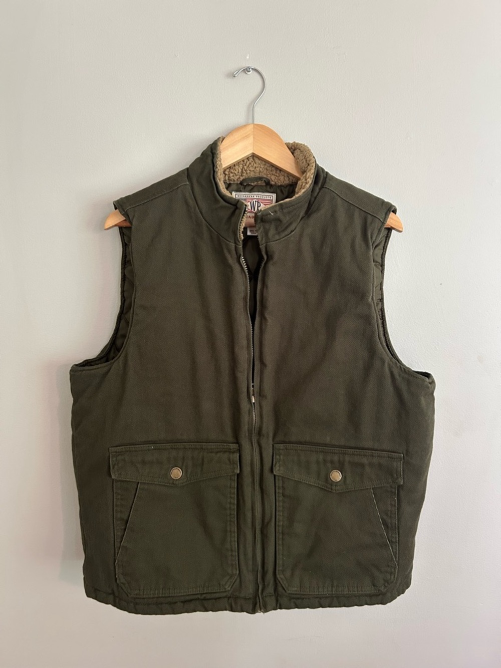 Men's Olive Green Sherpa Collar Utility Vest
